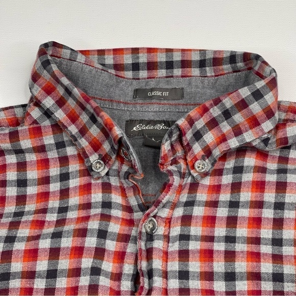 Eddie Bauer Flannel Shirt Plaid Button Red Grey Gorp Outdoor Grunge Western Fall - Picture 5 of 13
